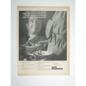Vintage 1967 Air France Advertisement Stewardess French